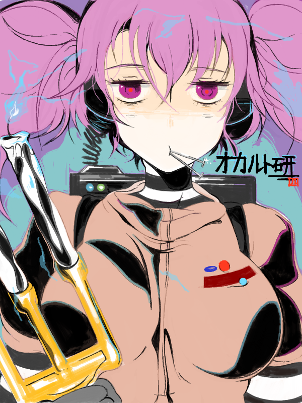 1girl, aqua_background, backpack, bad_drawr_id, bad_id, bag, black_shirt, blue_fire