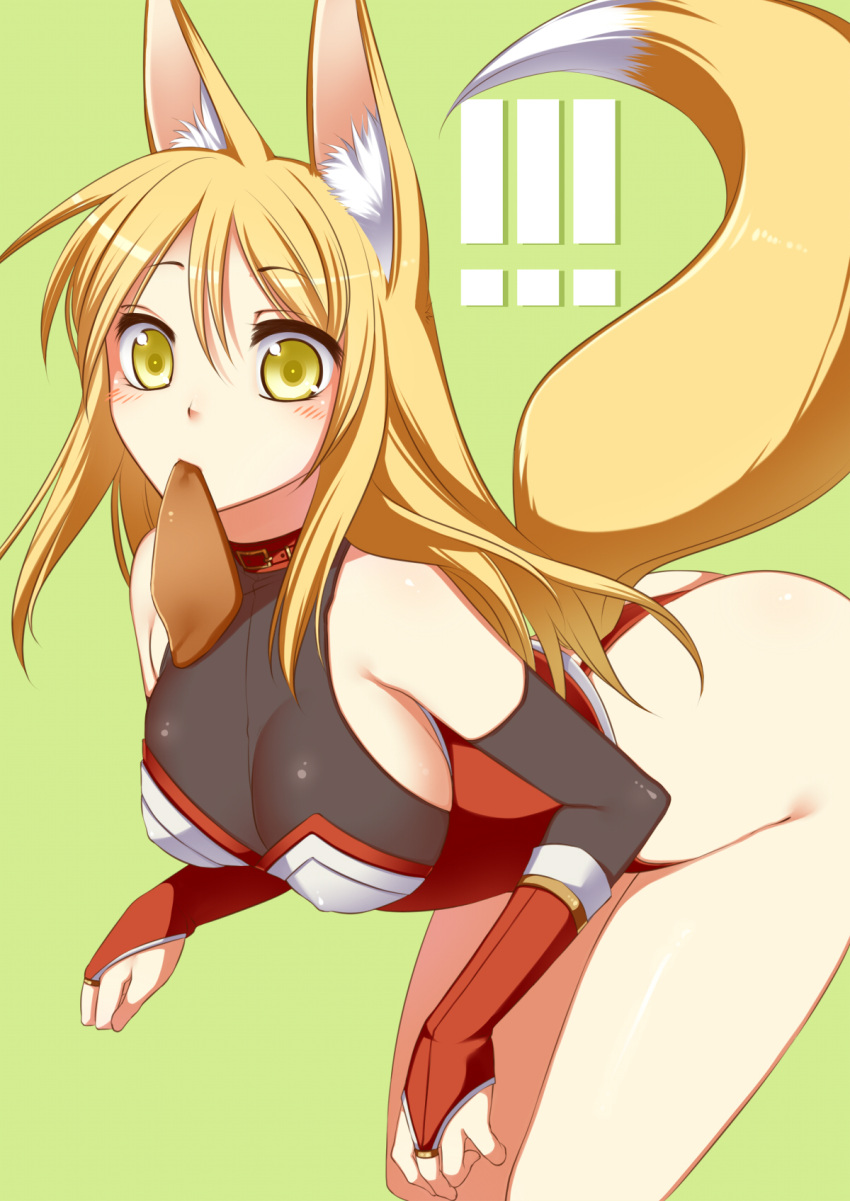 aburaage, animal_ears, blonde_hair, breasts, food, fox_ears, fox_tail, highres, kituneno-lullaby, konshin, long_hair, original, solo, tail, yellow_eyes
