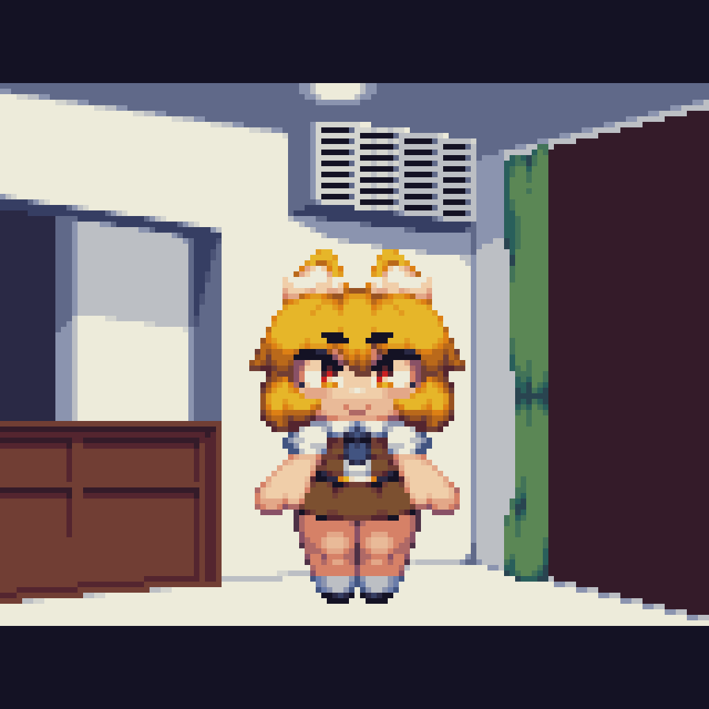 1boy, 1girl, air_conditioner, animal_ears, animated, animated_gif, black_necktie, blonde_hair