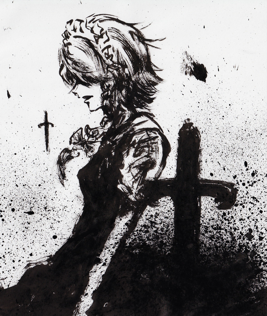 highres, izayoi_sakuya, let, monochrome, touhou