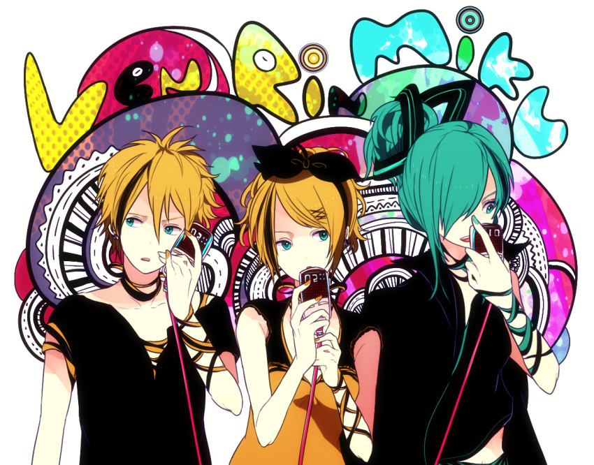aqua_eyes, aqua_hair, bad_id, blonde_hair, hair_ornament, hair_ribbon, hairclip, hatsune_miku