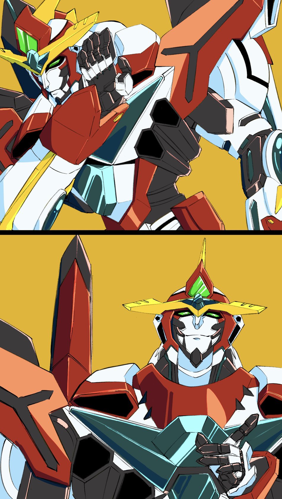 1boy, bravern, drakeposting_(meme), fle0423, highres, index_finger_raised, male_focus, mecha