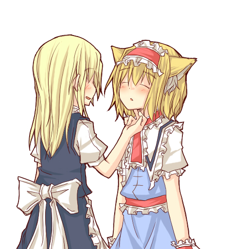 alice_margatroid, animal_ears, blush, cat_ears, closed_eyes, incipient_kiss, kemonomimi_mode, kirisame_marisa