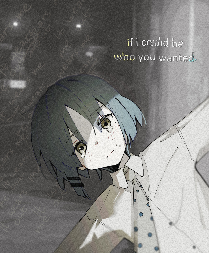 1girl, absurdres, blue_hair, blurry, bocchi_the_rock!, brown_eyes, commentary, crown