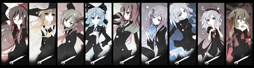 alternate_costume, cirno, column_lineup, flandre_scarlet, hakurei_reimu, highres, hong_meiling, izayoi_sakuya