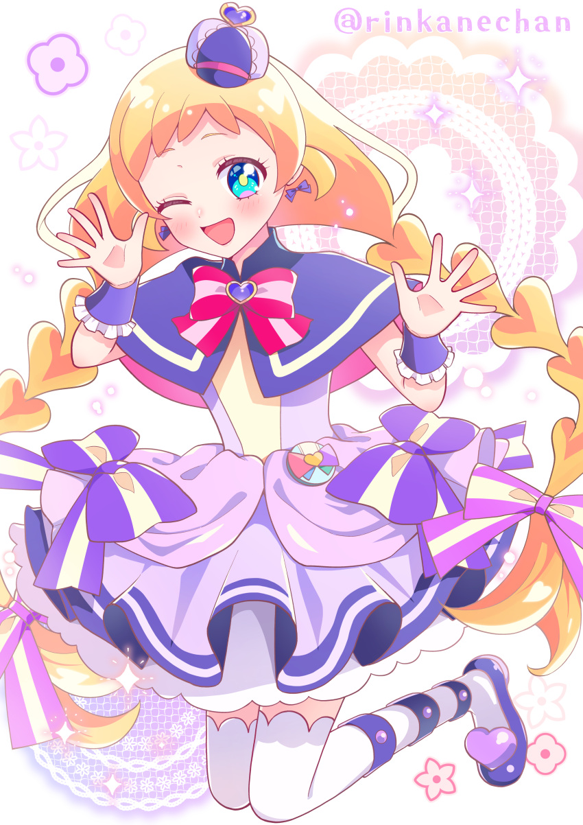 1girl, ;d, absurdres, blonde_hair, blue_eyes, blush, bow, bow_earrings