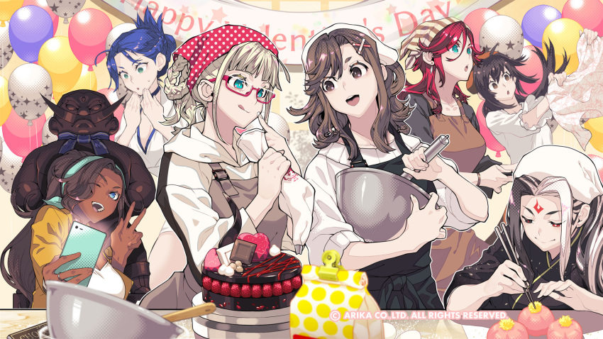 arika, balloon, blair_dame, blue_eyes, blue_hair, brown_eyes, brown_hair, character_request