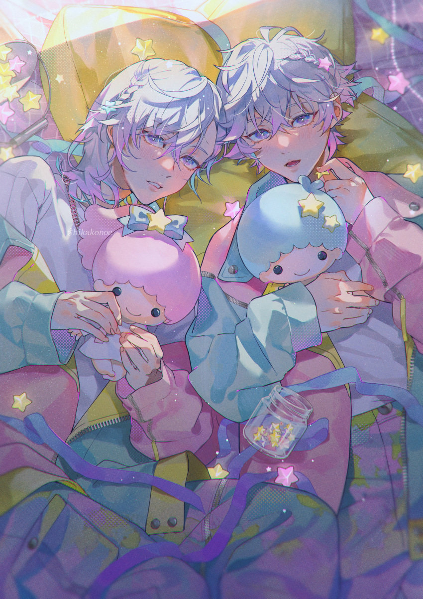 1girl, 3boys, absurdres, aqua_hair, blue_hair, brother_and_sister, brothers, cozmez_(paradox_live)