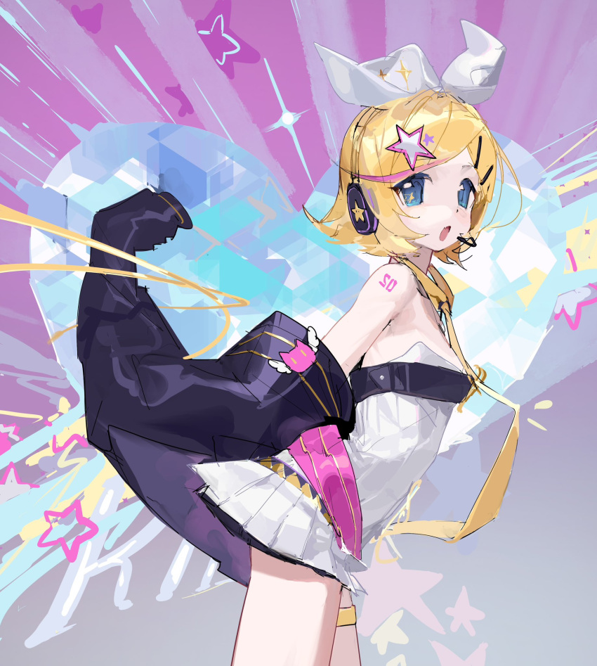1girl, ariozara, bare_shoulders, black_jacket, blonde_hair, blue_eyes, bow, breasts