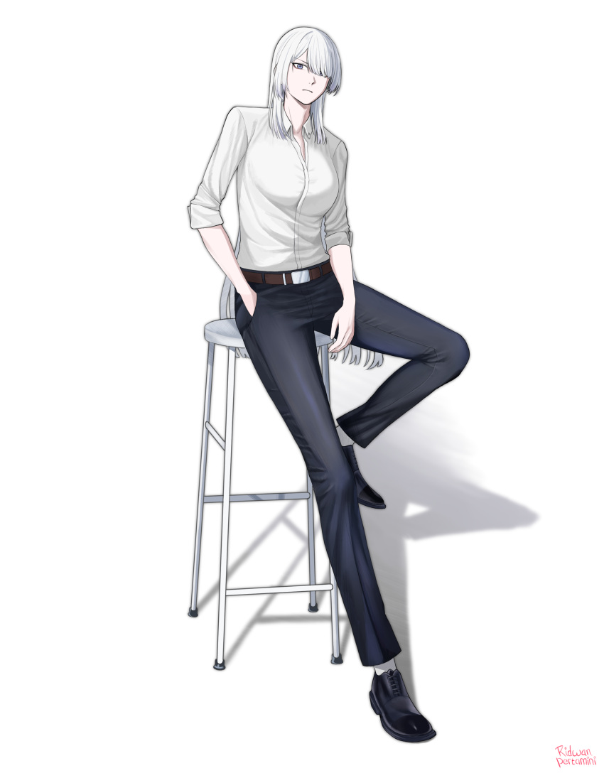 1girl, absurdres, ak-15_(erwin)_(girls'_frontline), ak-15_(girls'_frontline), artist_name, belt, black_footwear, black_pants