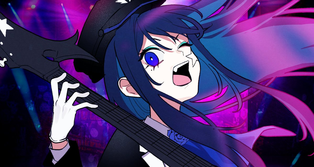 1girl, ado_(utaite), black_coat, black_headwear, blue_eyes, blue_flower, blue_hair, blue_rose
