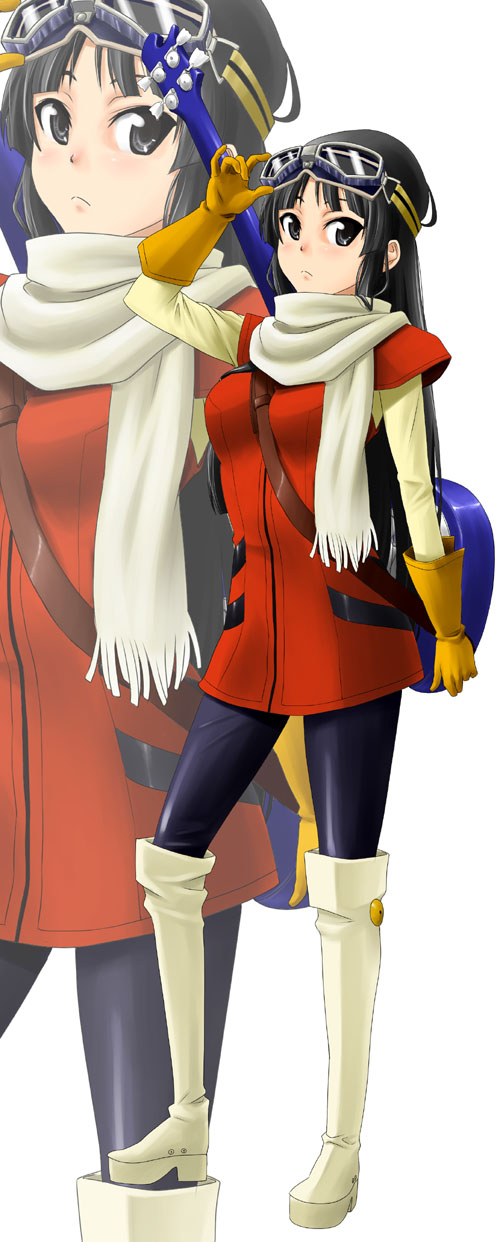 black_eyes, black_hair, boots, cosplay, flcl, gloves, goggles, goggles_on_head