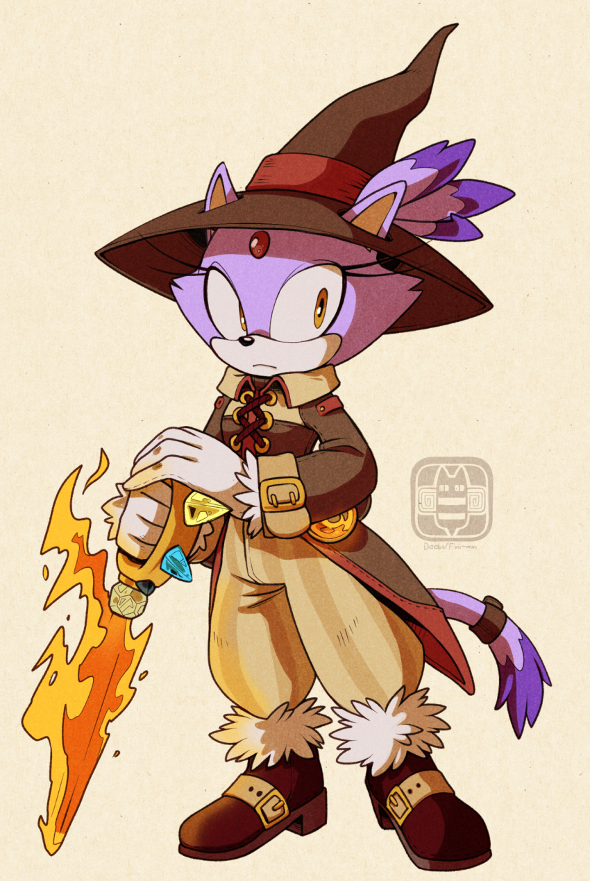 1girl, animal_ears, blaze_the_cat, brown_footwear, cat_ears, cat_girl, cat_tail, commission