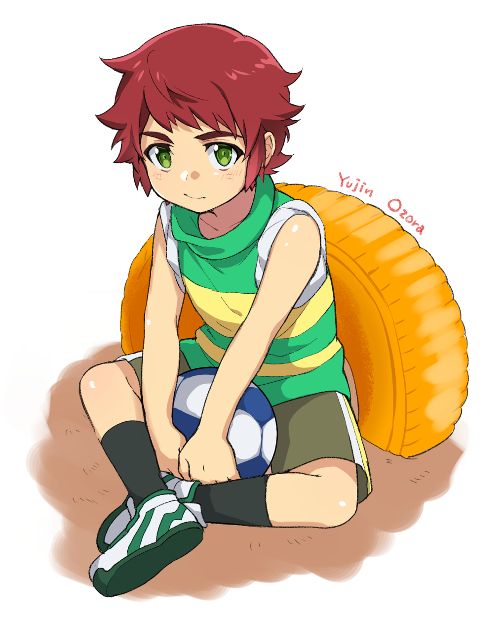 1boy, artist_name, ball, blush, character_request, child, commentary_request, copyright_request