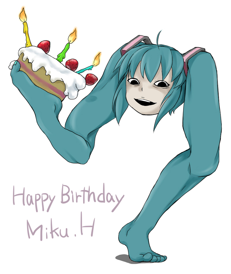 candle, food, foot_hold, fruit, happy_birthday, hatsune_miku, kazuki_neon, no_humans