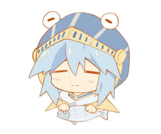 1other, =_=, androgynous, animal, blue_hair, blue_headwear, chibi, chinese_commentary