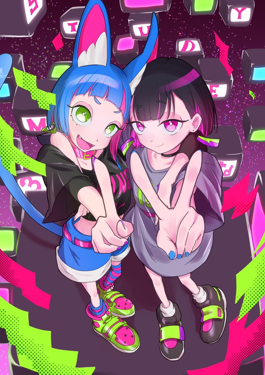 green_eyes, highres, kung-fu-piggy, multicolored_hair, nira-chan, pink_eyes, sammy_(kung-fu-piggy), shimot13