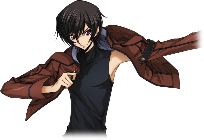 1boy, arm_up, armpits, artist_request, black_hair, black_shirt, brown_jacket, closed_mouth