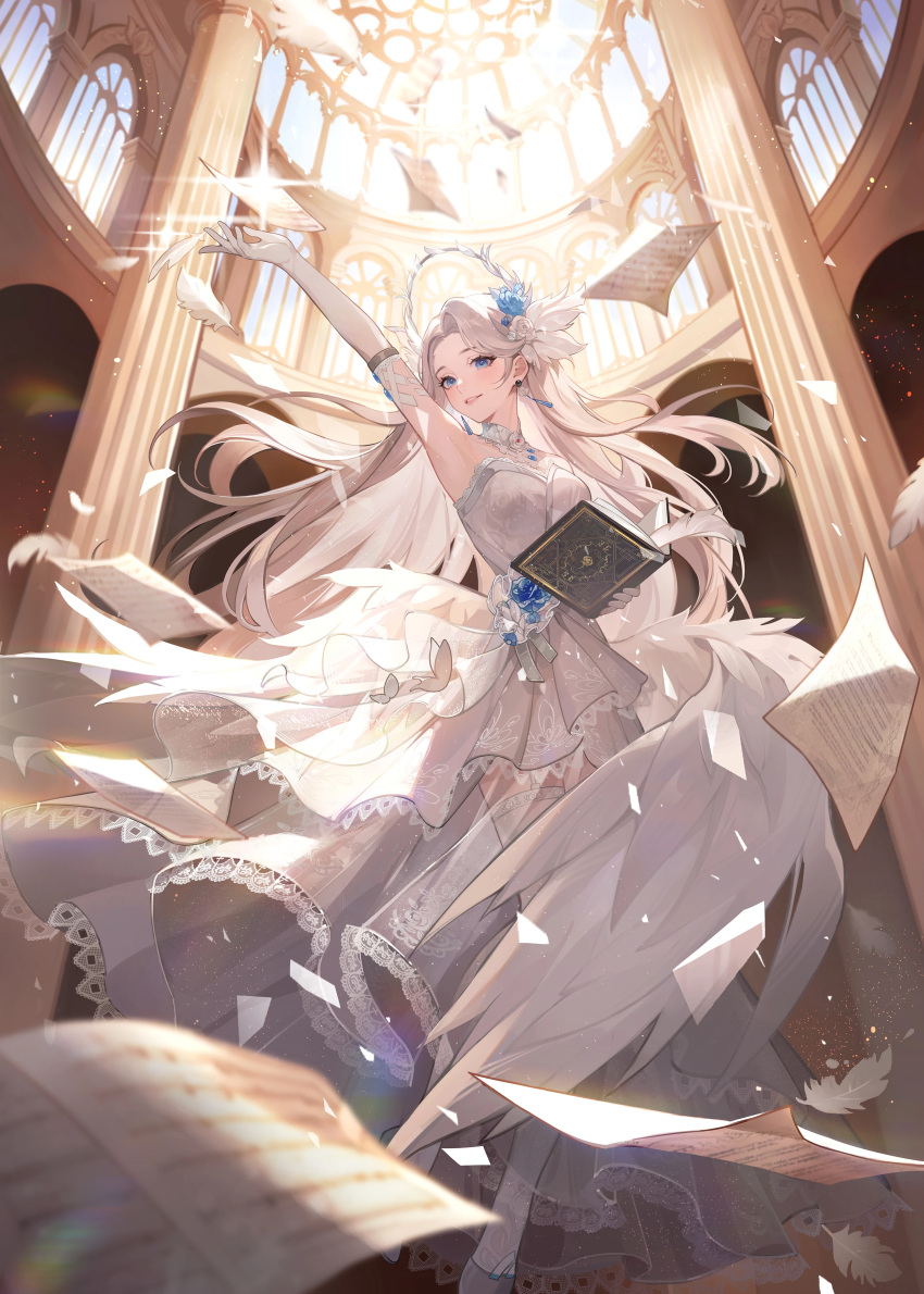 1girl, a-soul, absurdres, arch, arched_window, arm_up, armpits, bare_shoulders
