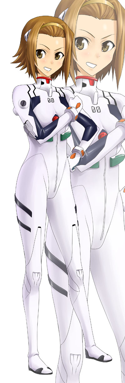 ayanami_rei_(cosplay), brown_eyes, brown_hair, cosplay, highres, k-on!, neon_genesis_evangelion, ozaki_yuusuke