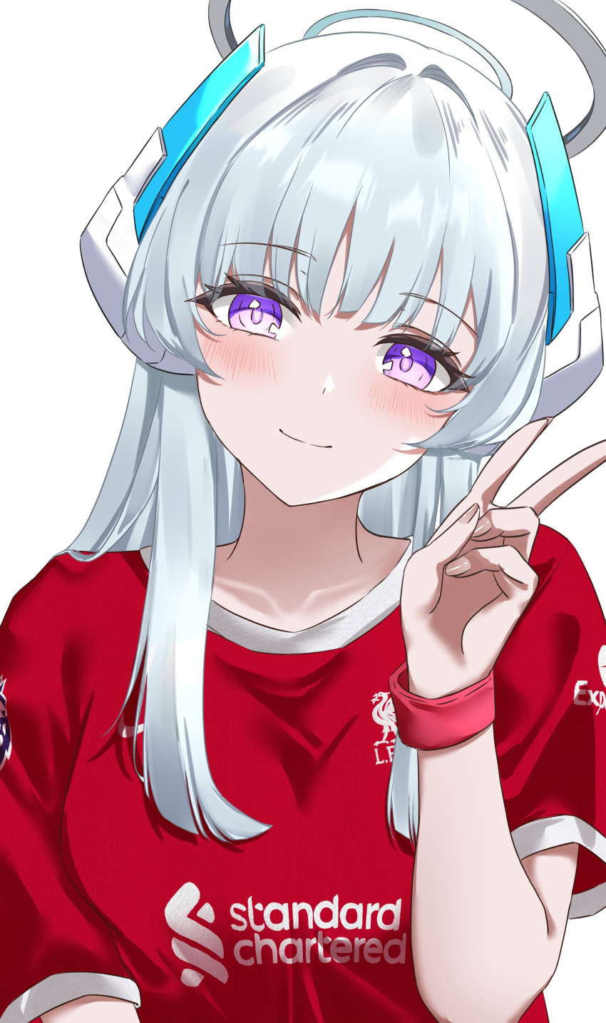 1girl, absurdres, blue_archive, blush, closed_mouth, commentary, grey_hair, halo