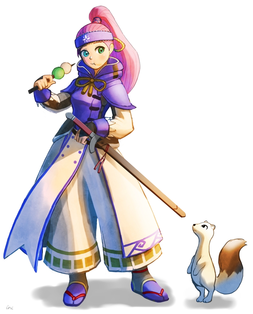 1girl, :t, animal, animal_request, aqua_eyes, armor_under_clothes, asuka_(fuurai_no_shiren), bow