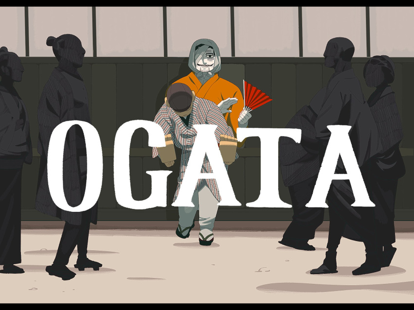 2girls, 4boys, akira_kira, bandage_over_one_eye, black_eyes, black_hair, character_name, commentary_request