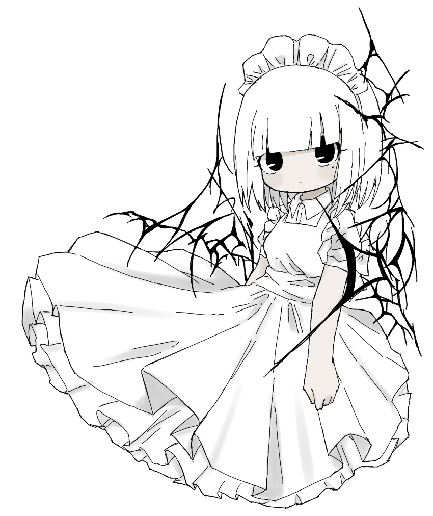 1girl, absurdres, black_eyes, blunt_bangs, blush_stickers, dot_mouth, dress, highres