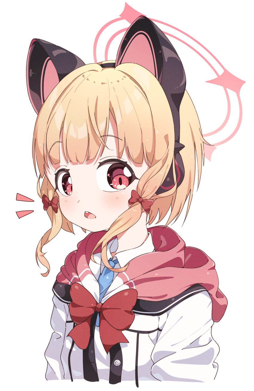 1girl, animal_ear_headphones, animal_ears, blonde_hair, blue_archive, blue_necktie, blush, bow