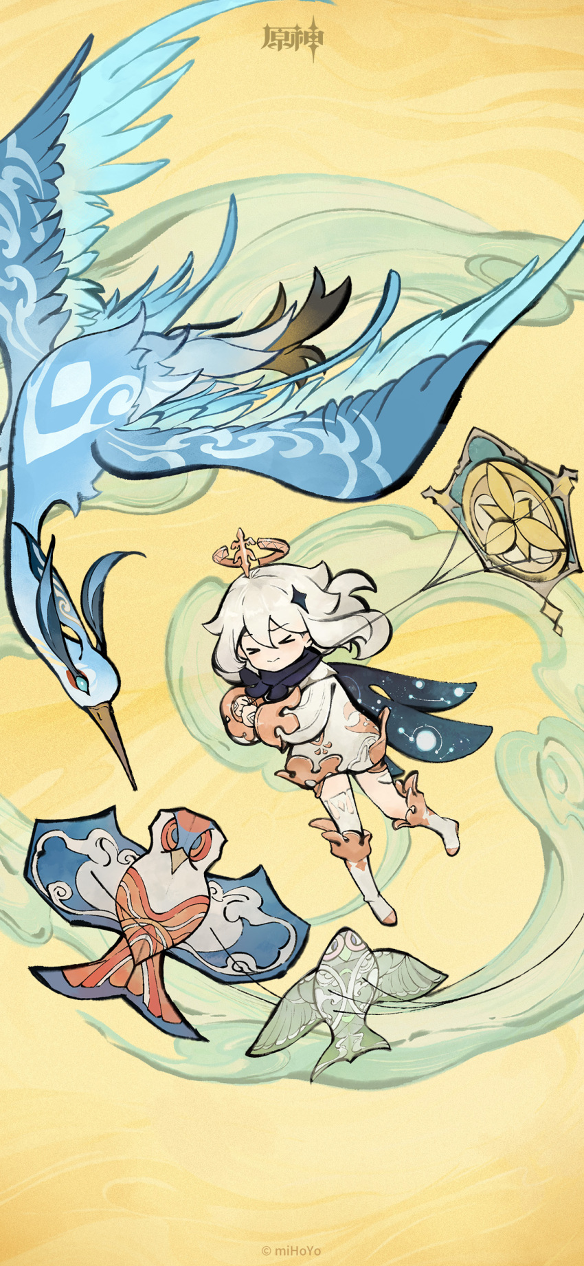 >_<, 1girl, absurdres, bird, boots, cloud_retainer_(genshin_impact), commentary_request, crane_(animal)