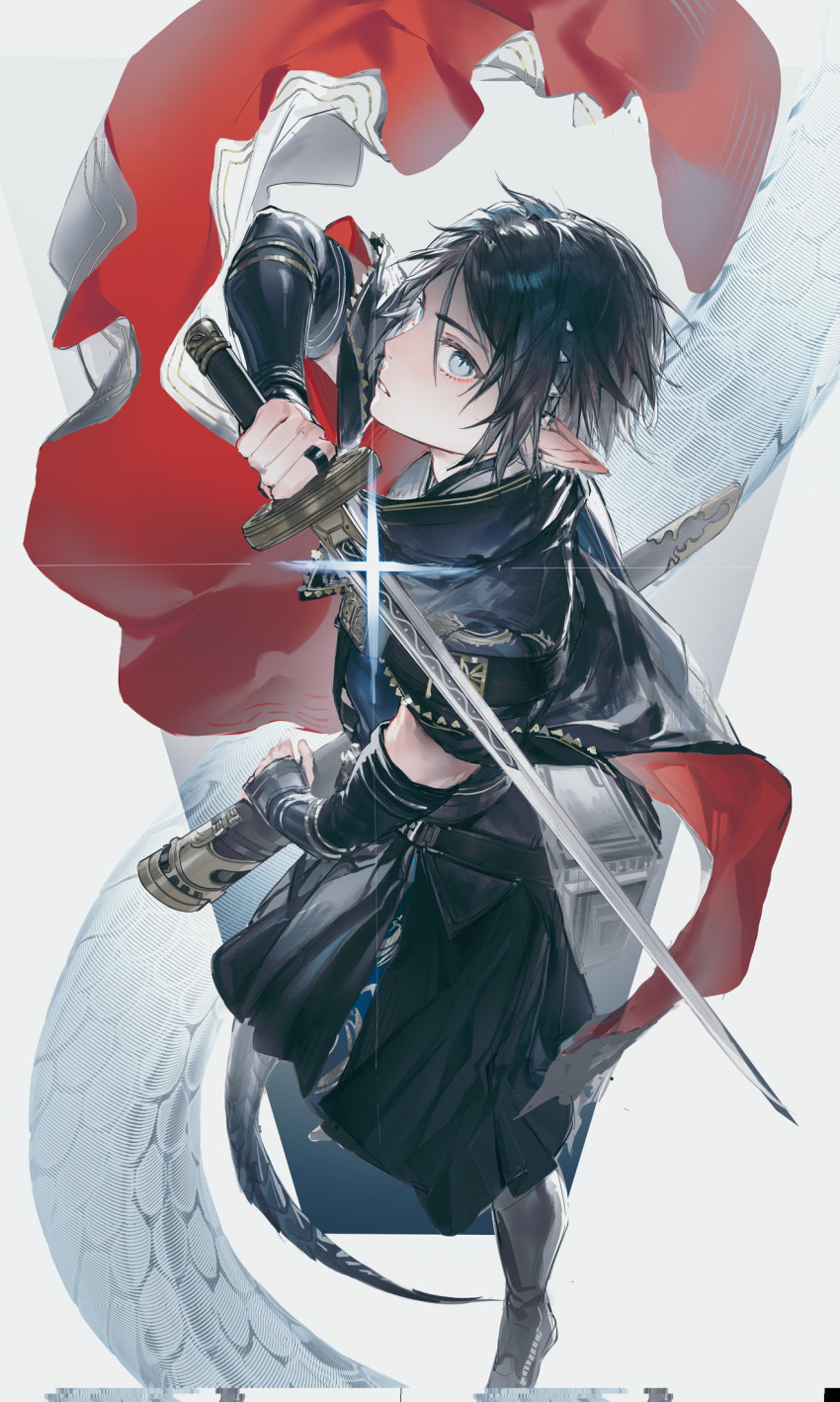 1boy, animal_ears, arknights, black_hair, blonde_hair, blue_eyes, cape, closed_mouth