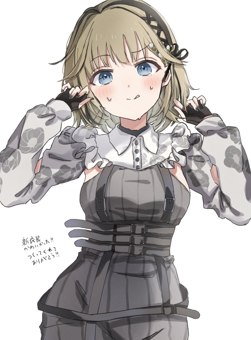 1girl, blue_eyes, breasts, brown_hair, closed_mouth, corset, hanabusa_lisa, highres