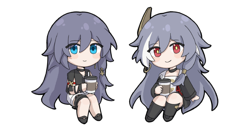 2girls, absurdres, alternate_costume, black_choker, black_footwear, black_jacket, black_shirt, black_sleeves