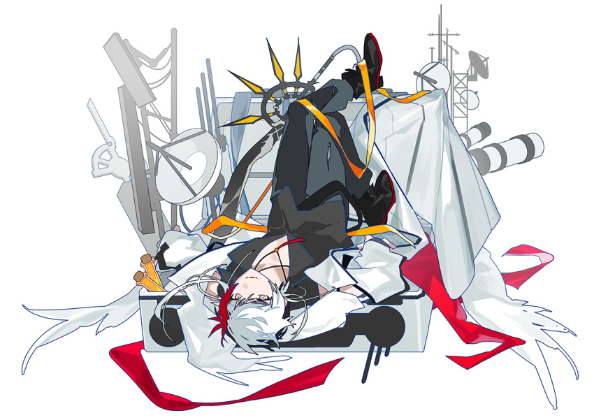 1boy, arknights, black_footwear, black_shirt, briefcase, coat, commentary, elysium_(arknights)