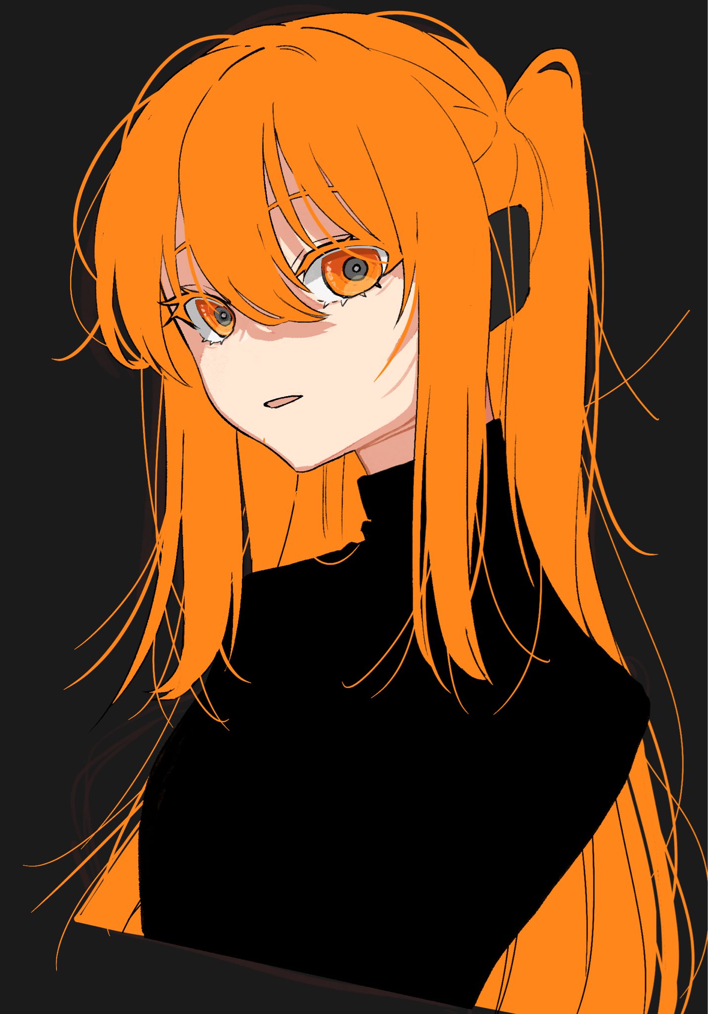 1girl, a.i._voice, adachi_rei, alternate_hair_length, alternate_hairstyle, black_background, black_shirt, colored_eyelashes