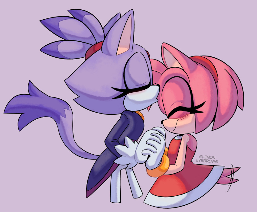 2girls, absurdres, amy_rose, animal_ears, blaze_the_cat, blush, cat_ears, cat_girl