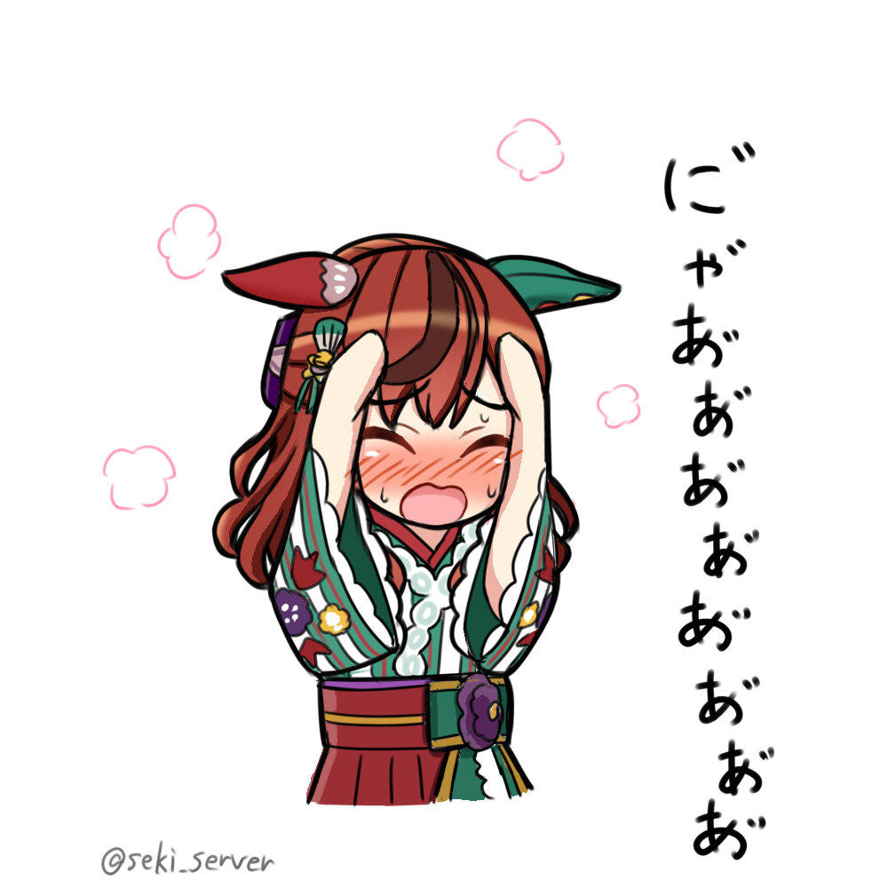 1girl, animal_ears, artist_name, blush, bow, brown_hair, chibi, closed_eyes