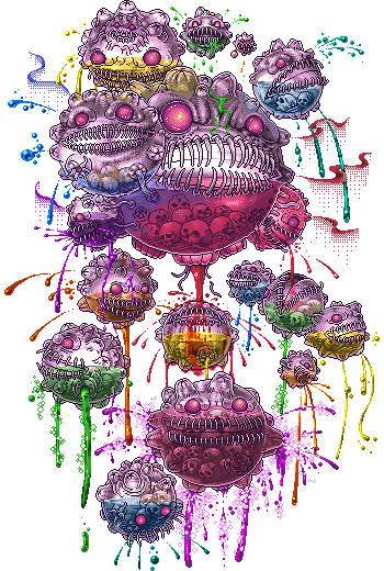 colorful, drinking, koffing, leaking, mutant, no_humans, pixel_art, pokemon