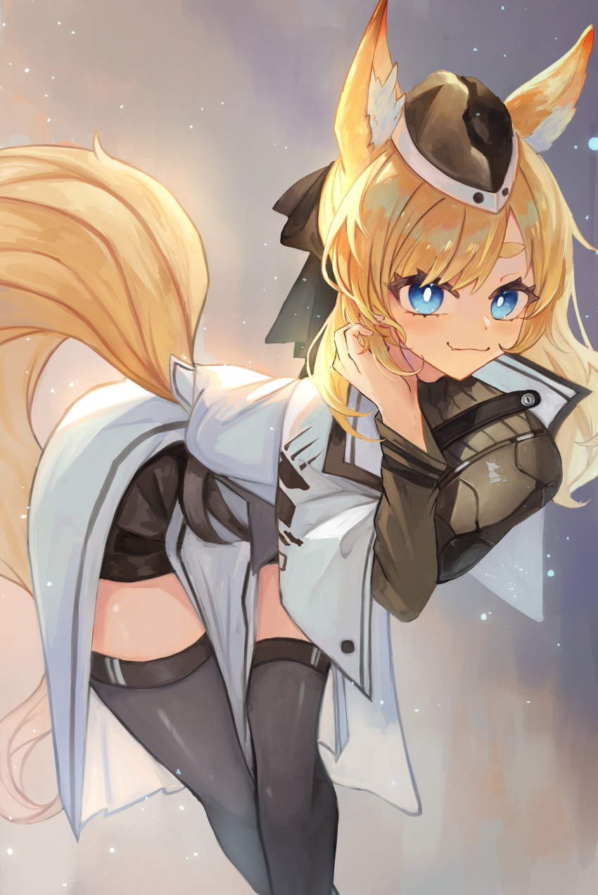 1girl, :3, absurdres, animal_ear_fluff, animal_ears, arknights, bad_anatomy, bent_over