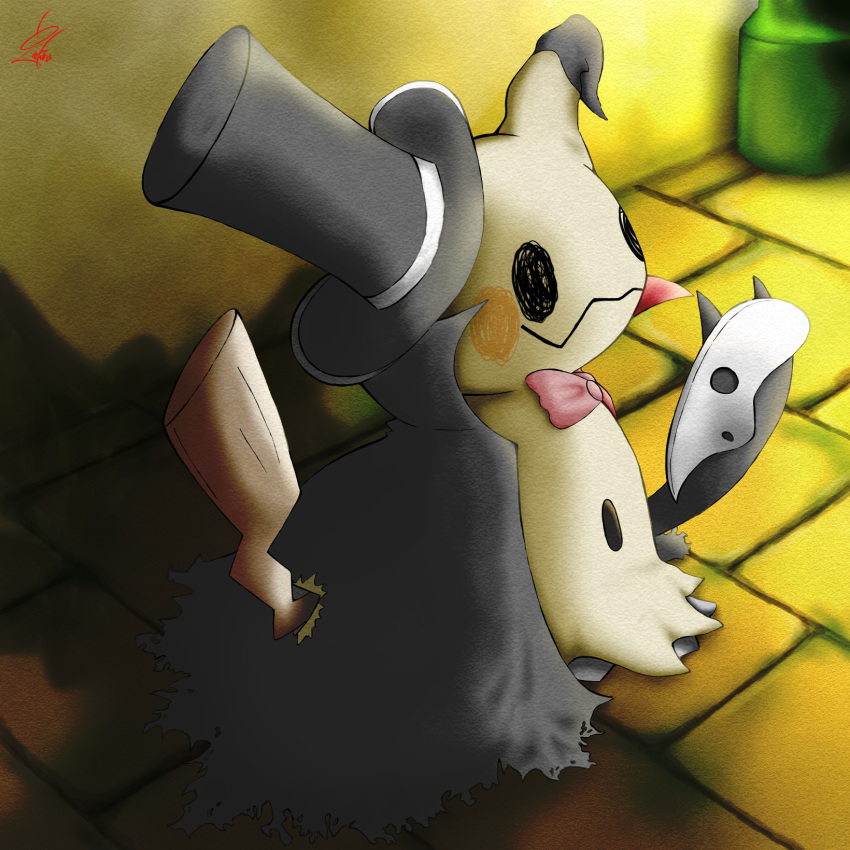 animal_focus, artist_name, black_cape, black_eyes, black_headwear, bow, bowtie, cape