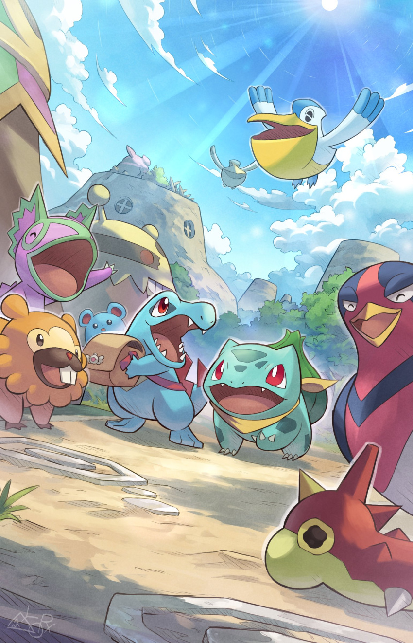 ^_^, alternate_color, animal_focus, azurill, bag, beak, bidoof, bird