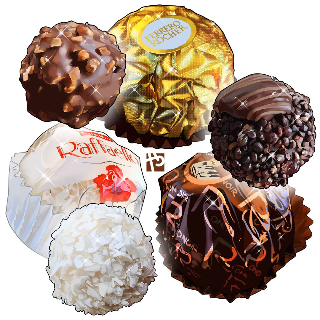 chocolate, close-up, ferrero_rocher, foil, food_focus, mixed-language_commentary, no_humans, original