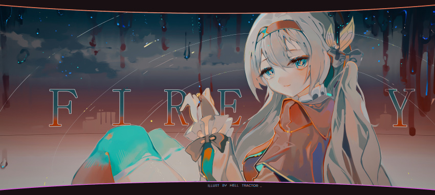 1girl, absurdres, artist_name, black_bow, black_hairband, black_jacket, blue_eyes, bow