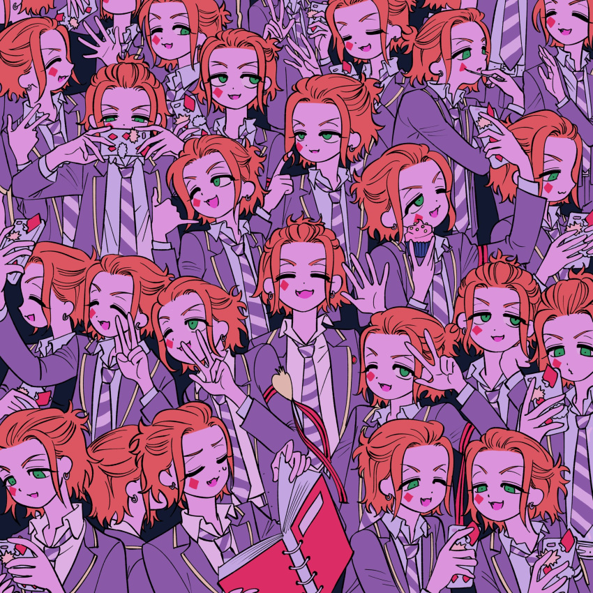 6+boys, armband, bangs_pinned_back, black_jacket, cater_diamond, clone, cupcake, diamond_(shape)