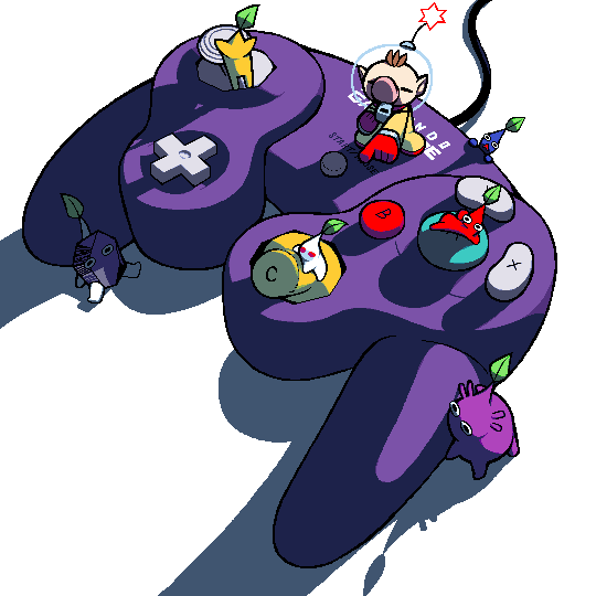 1boy, baconpal, big_nose, black_eyes, black_skin, blue_pikmin, blue_skin, brown_hair