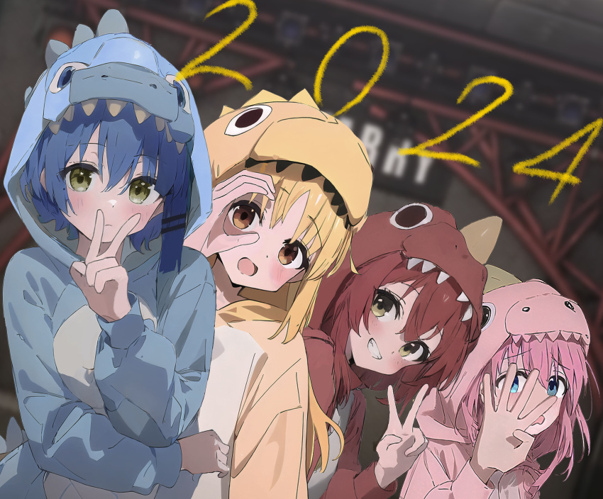 2024, 4girls, ai-assisted, animal_costume, b74, blonde_hair, blue_eyes, blue_hair