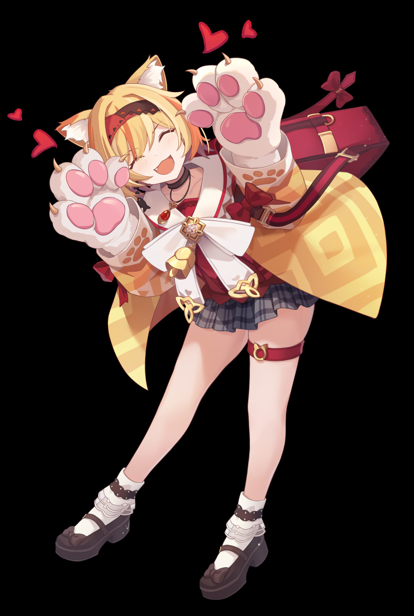 1girl, absurdres, animal_ears, animal_hands, bag, black_survival, blonde_hair, carritor