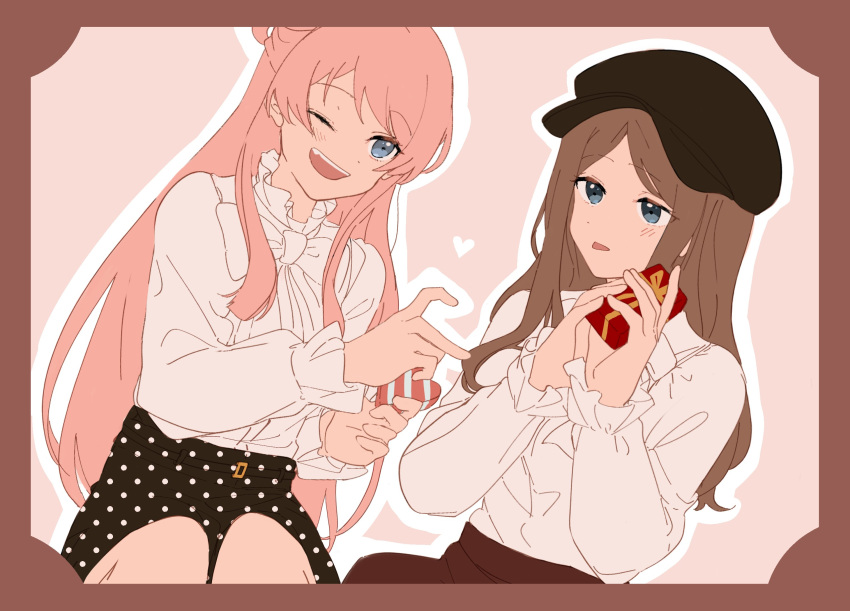 2girls, bang_dream!, bang_dream!_it's_mygo!!!!!, black_skirt, blue_eyes, blush, border, bow