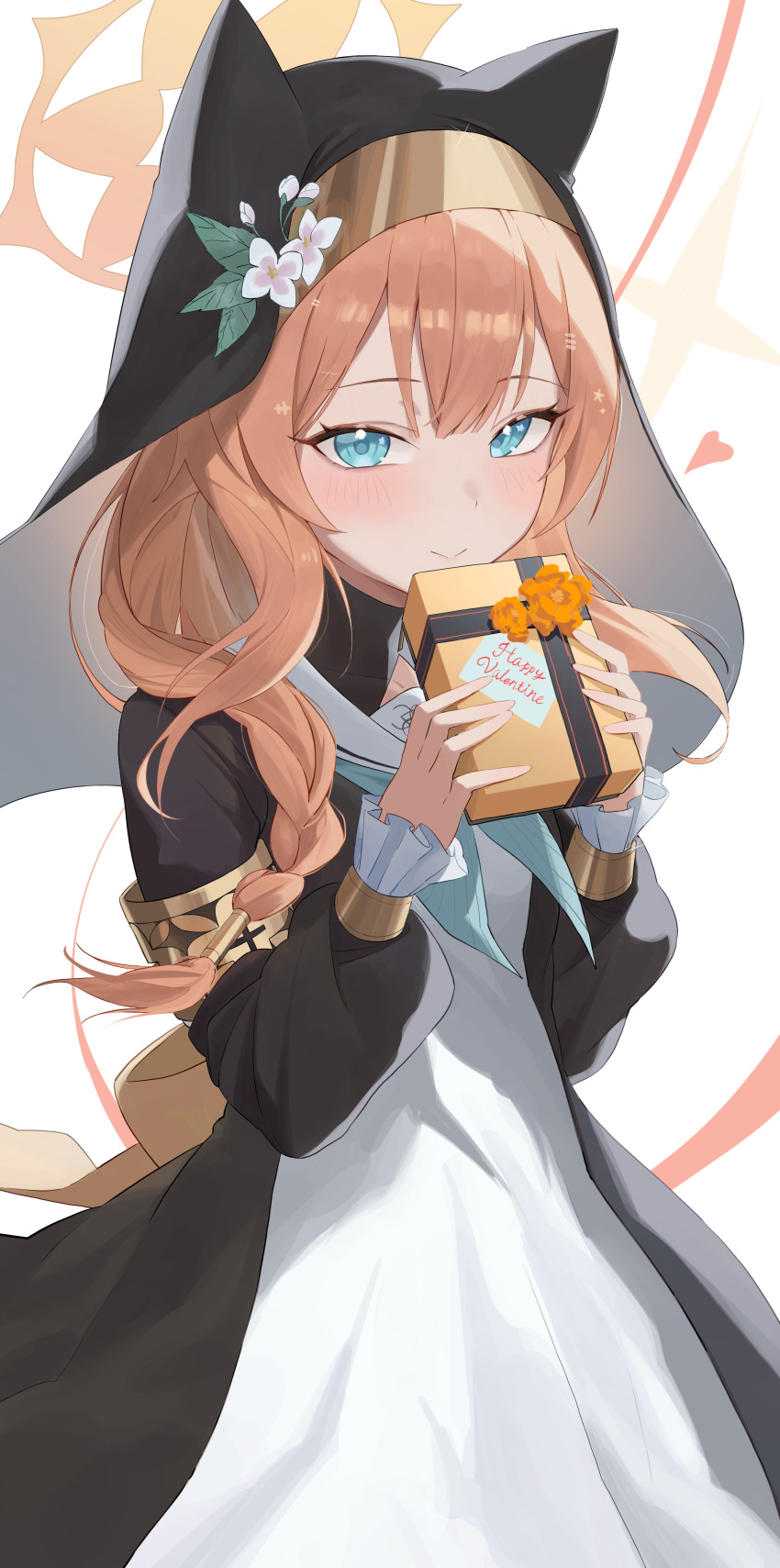 1girl, absurdres, animal_ear_headwear, black_dress, blue_archive, blue_eyes, blue_neckerchief, blush