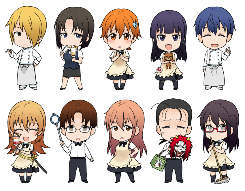 chibi, everyone, inami_mahiru, matsumoto_maya, otoo_hyougo, pantyhose, satou_jun, shirafuji_kyouko